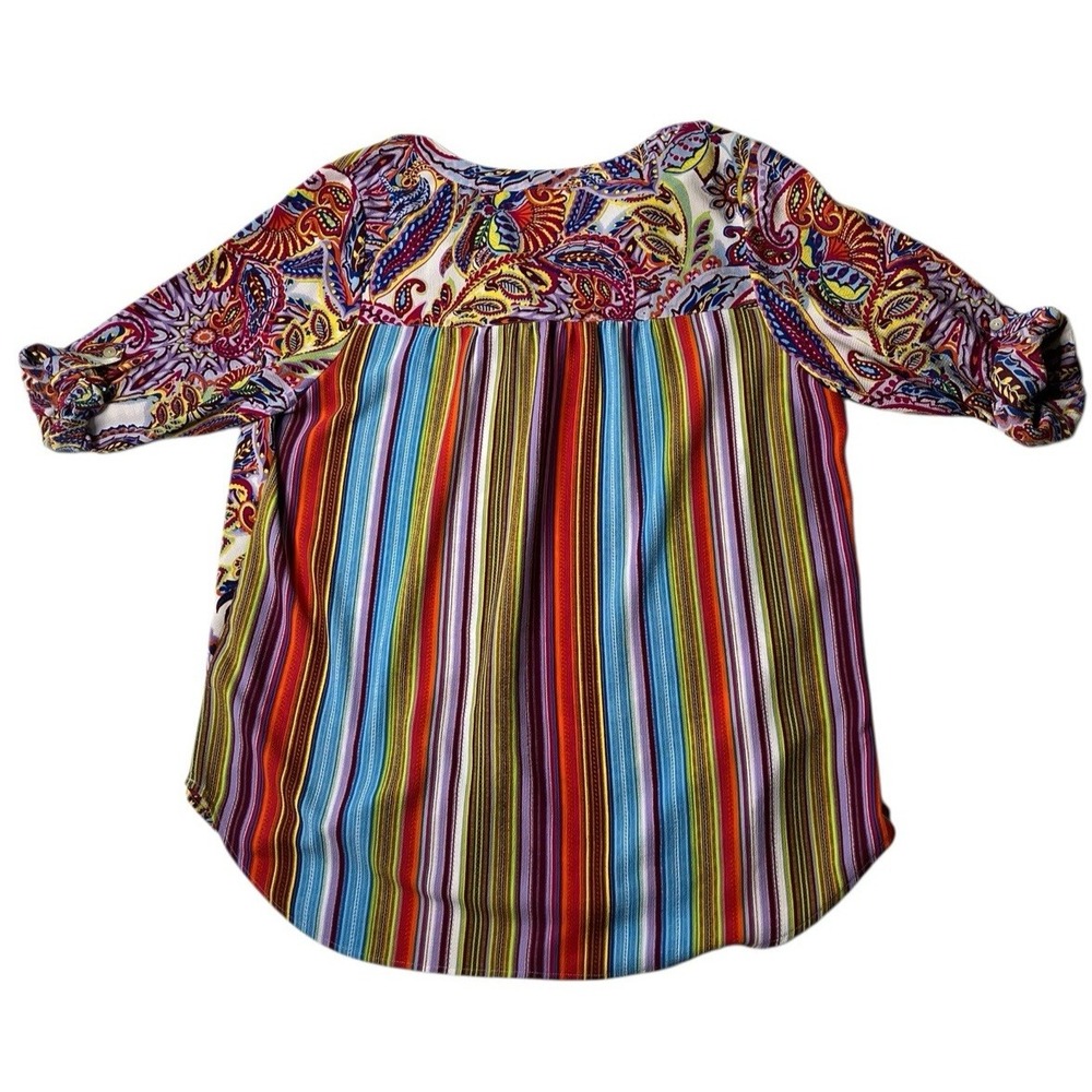 Fig And Flower Blouse Women's 2X Boho‎ Peasant Paisley Artsy Tunic Top Roll Tab - Picture 4 of 11
